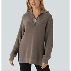 Women's Taupe Half-Zip Sweater